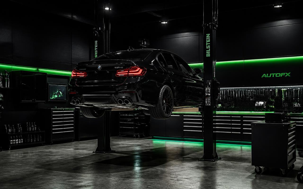 CoreMotors Garage werkplaats met auto op de brug